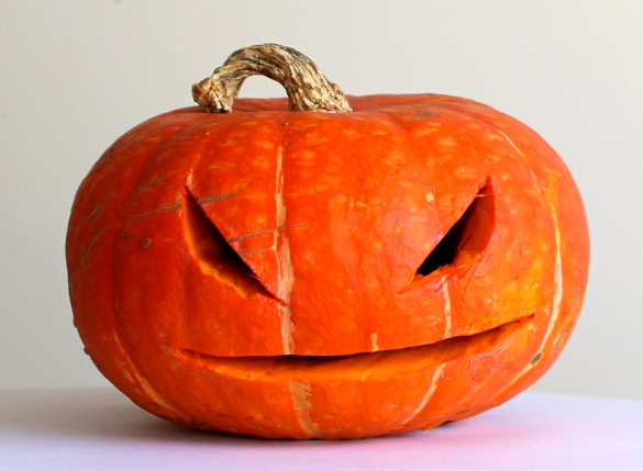平べったいハロウィンかぼちゃ（直径21cmほど）で、ハロウィンランタンを作ってみた